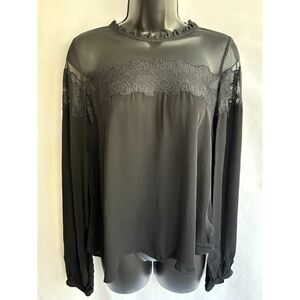 Zara Trafaluc Collection Black Long Sleeve Lace Top Blouse Size M Witchy Ruffles